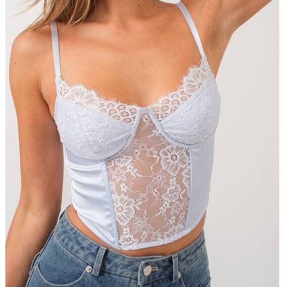 NWT Papermoon Letty Lace Corset Top Lace Bustier Y2K Coquette Blue Size Medium - Picture 1 of 5